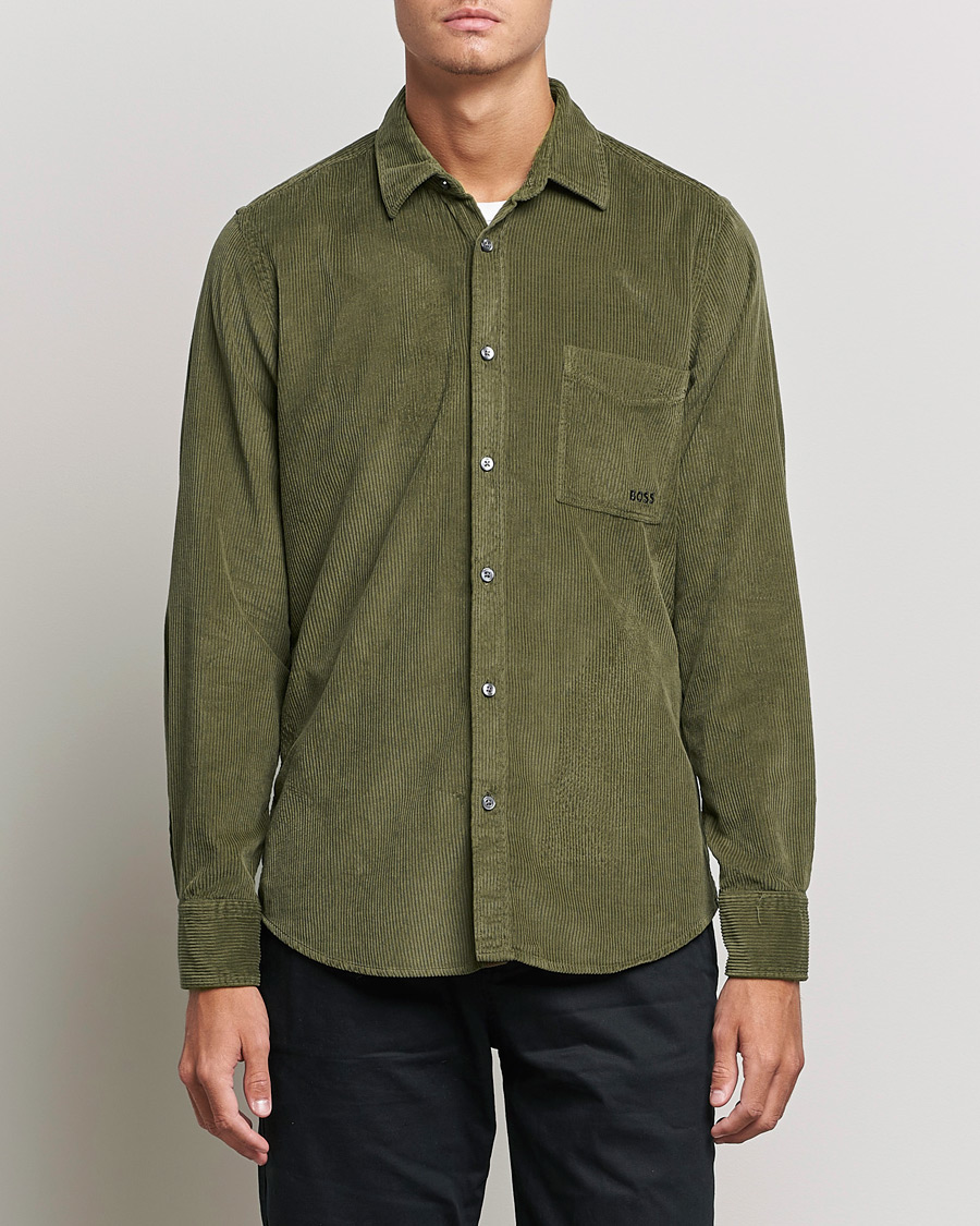 Heren | Overhemden | BOSS ORANGE | Relegant Corduroy Shirt Dark Green