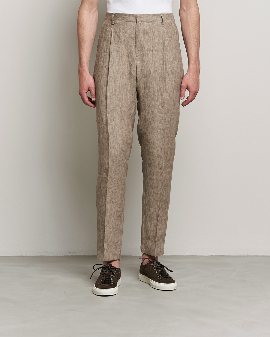 Heren | Broeken | Sunspel | Tailored Relaxed Fit Linen Trousers Dark Stone