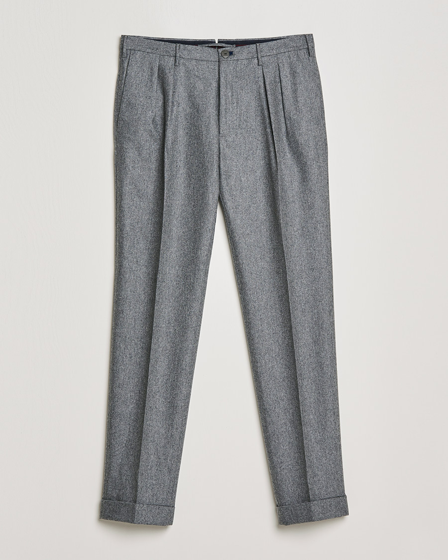 Heren | Broeken | Incotex | Pleated Flannel Trousers Grey Melange