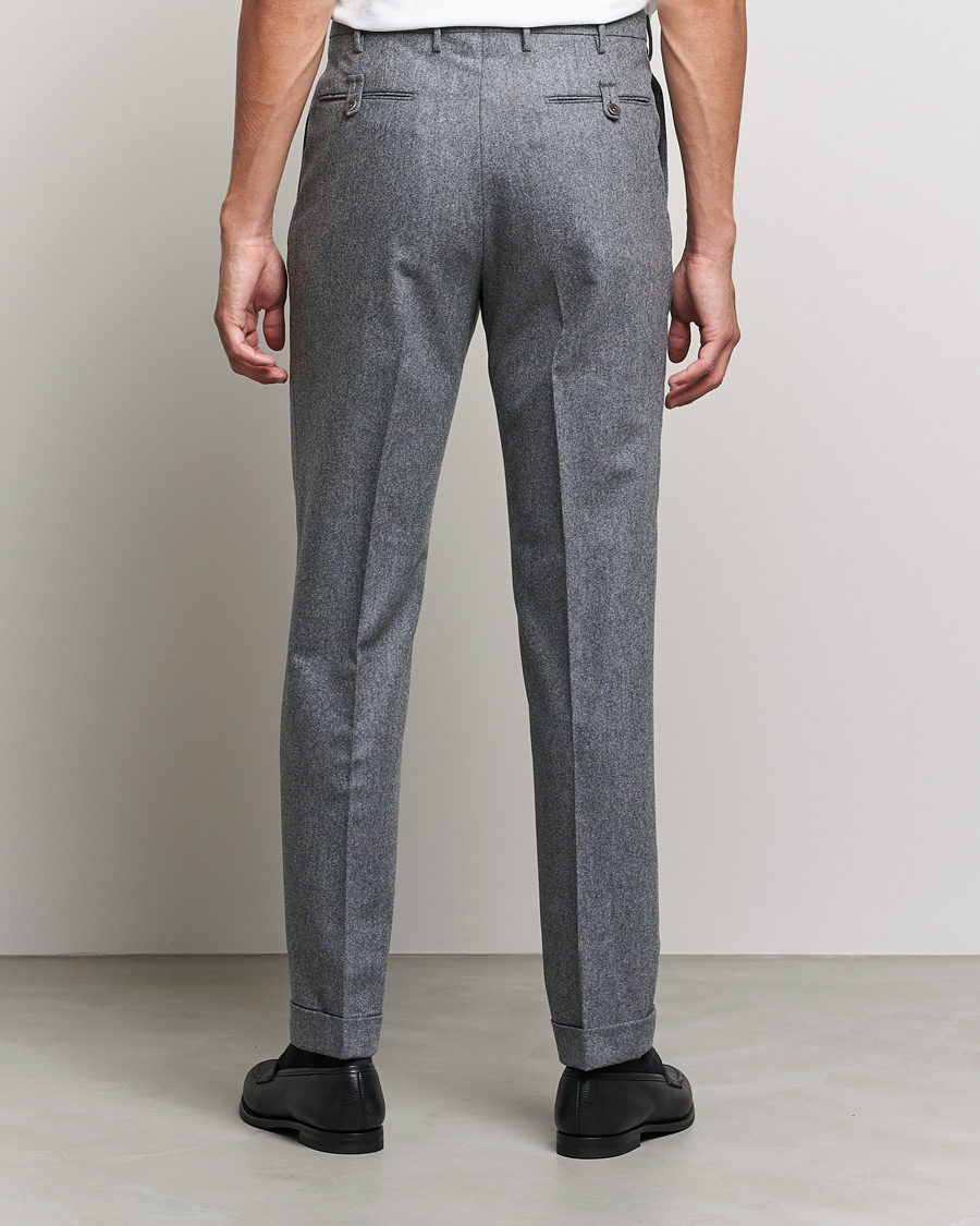 Heren | Broeken | Incotex | Pleated Flannel Trousers Grey Melange
