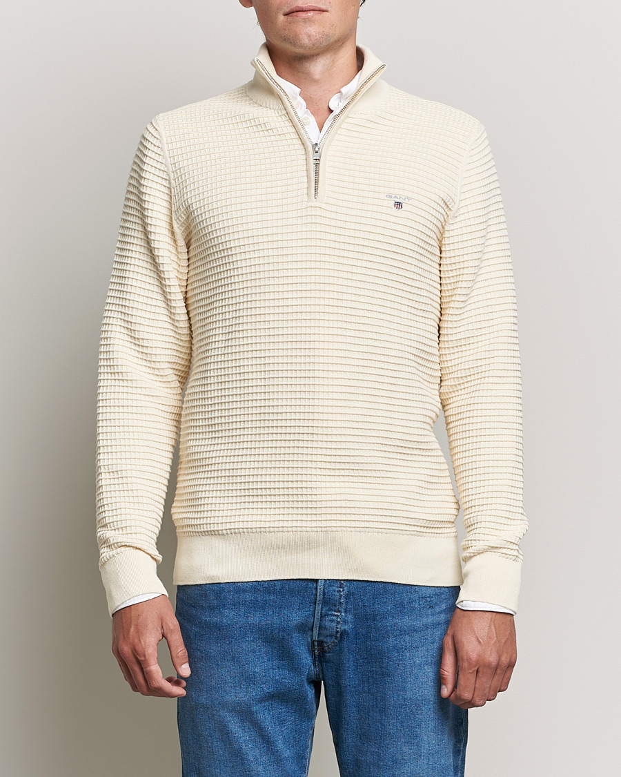 Heren | Truien | GANT | Cotton Texture Half Zip Cream