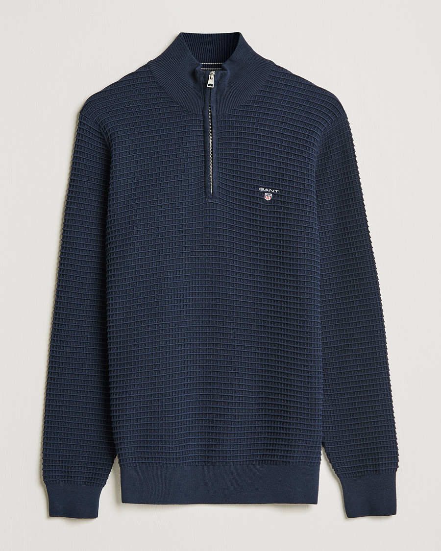 Heren | Truien | GANT | Cotton Texture Half Zip Evening Blue