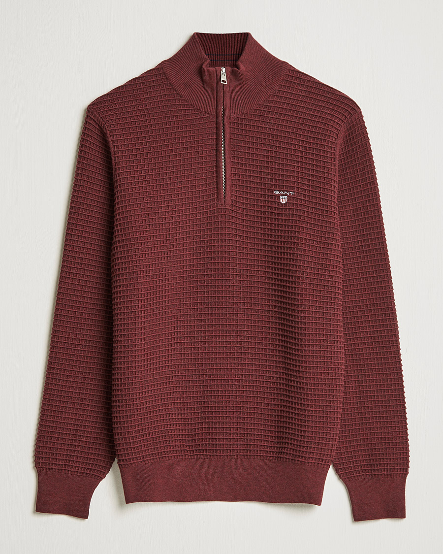 Heren | Truien | GANT | Cotton Texture Half Zip Dark Burgundy Melange