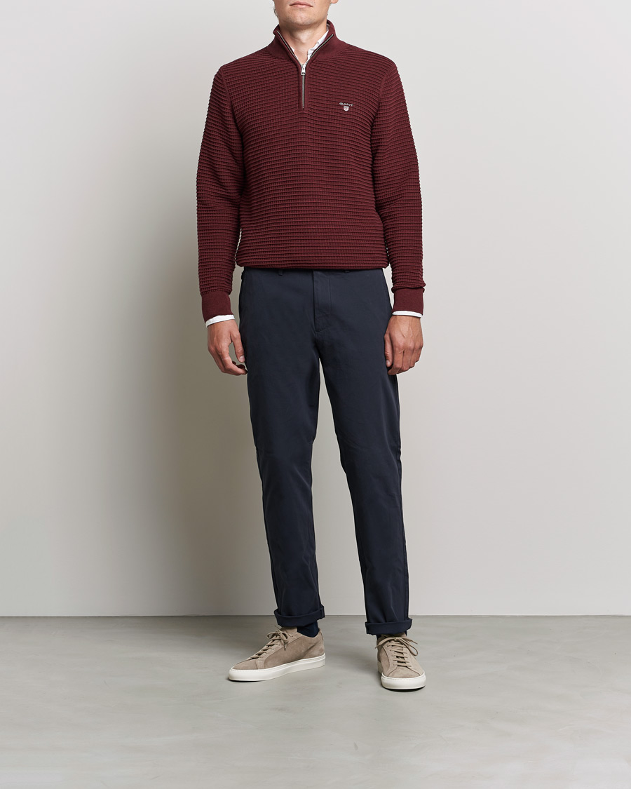Heren | Truien | GANT | Cotton Texture Half Zip Dark Burgundy Melange