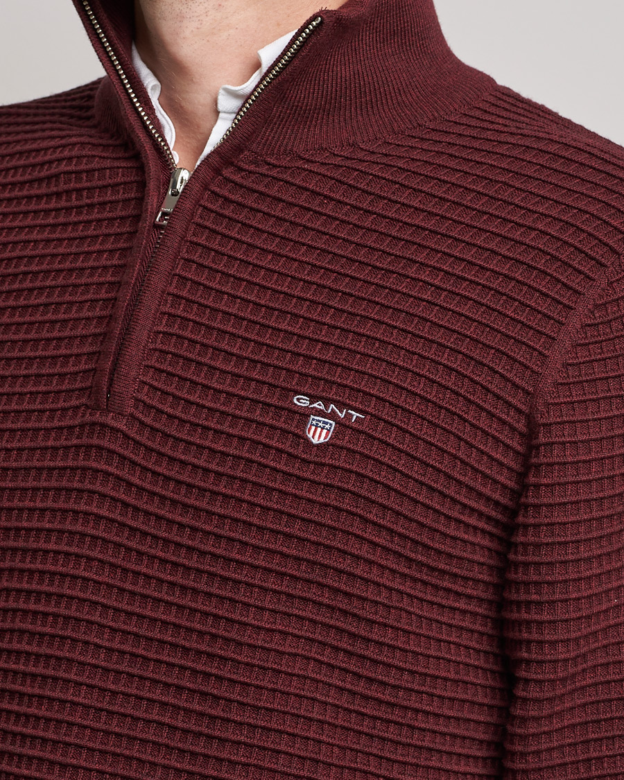 Heren | Truien | GANT | Cotton Texture Half Zip Dark Burgundy Melange