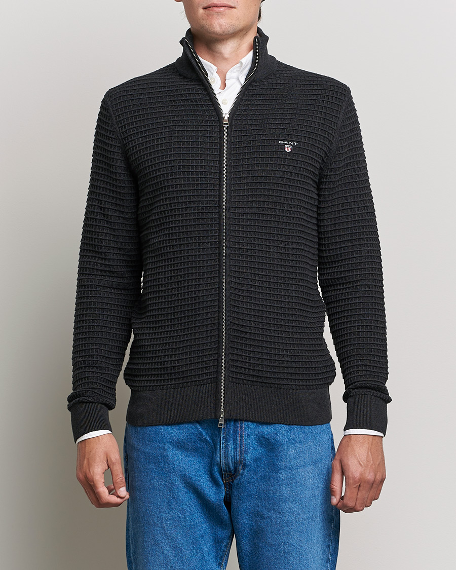 Heren | Truien | Gant | Cotton Texture Full Zip Dark Charcoal Melange