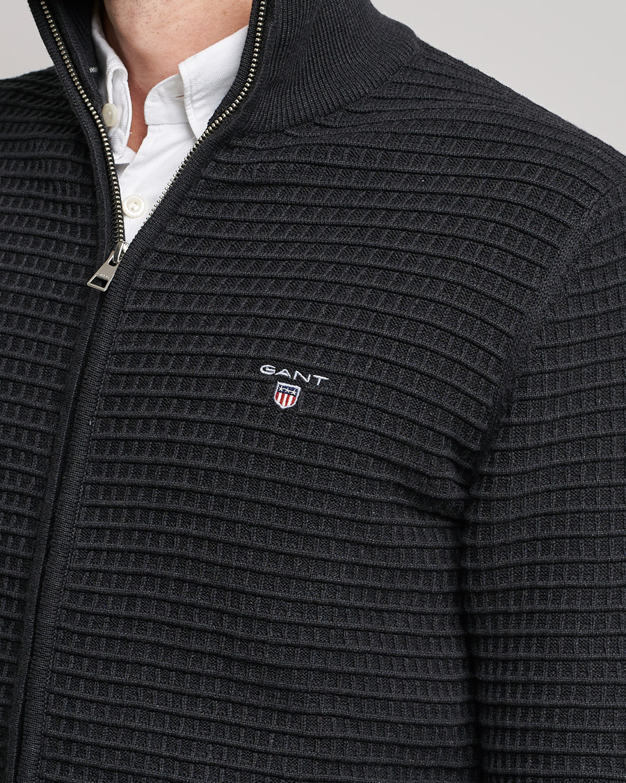 Heren | Truien | Gant | Cotton Texture Full Zip Dark Charcoal Melange