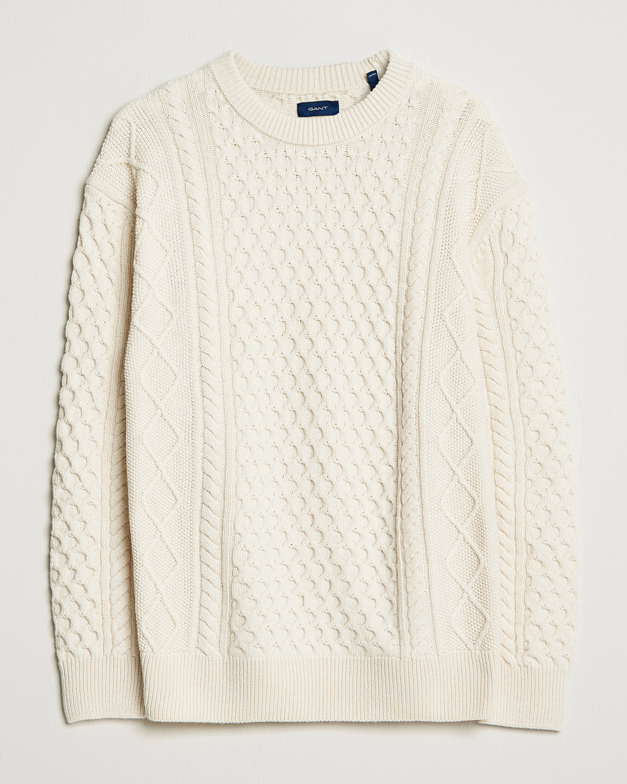 Heren | Truien | GANT | Aran Structured Knitted Sweater Cream