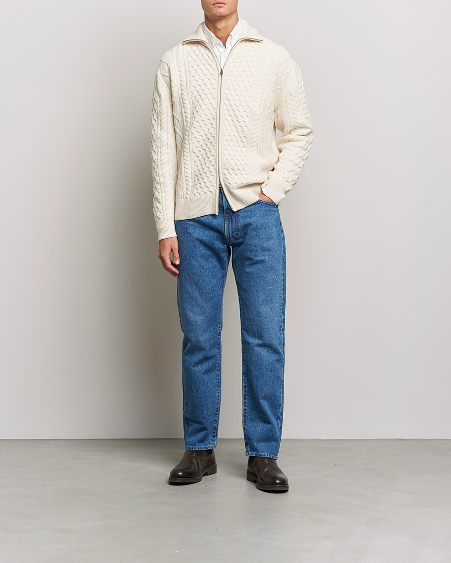 Heren | Truien | GANT | Aran Structured Full Zip Cream