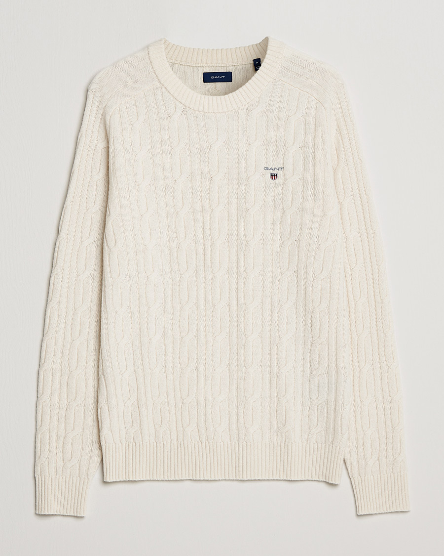 Heren | Truien | GANT | Lambswool Cable Crew Neck Pullover Cream