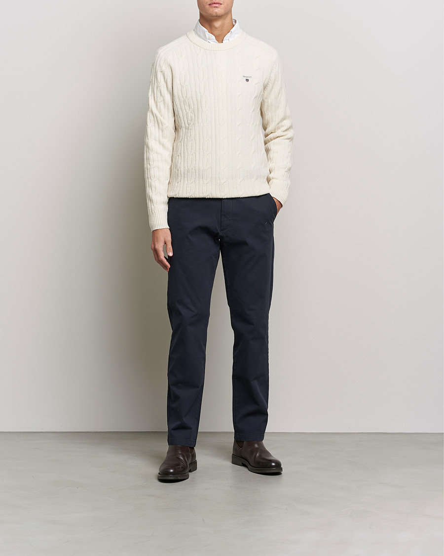 Heren | Truien | GANT | Lambswool Cable Crew Neck Pullover Cream