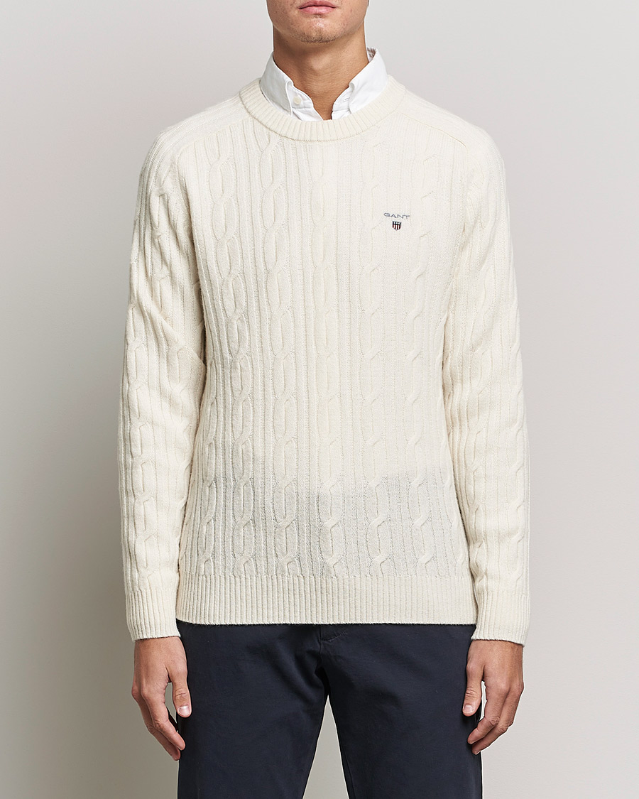 Heren | Truien | GANT | Lambswool Cable Crew Neck Pullover Cream