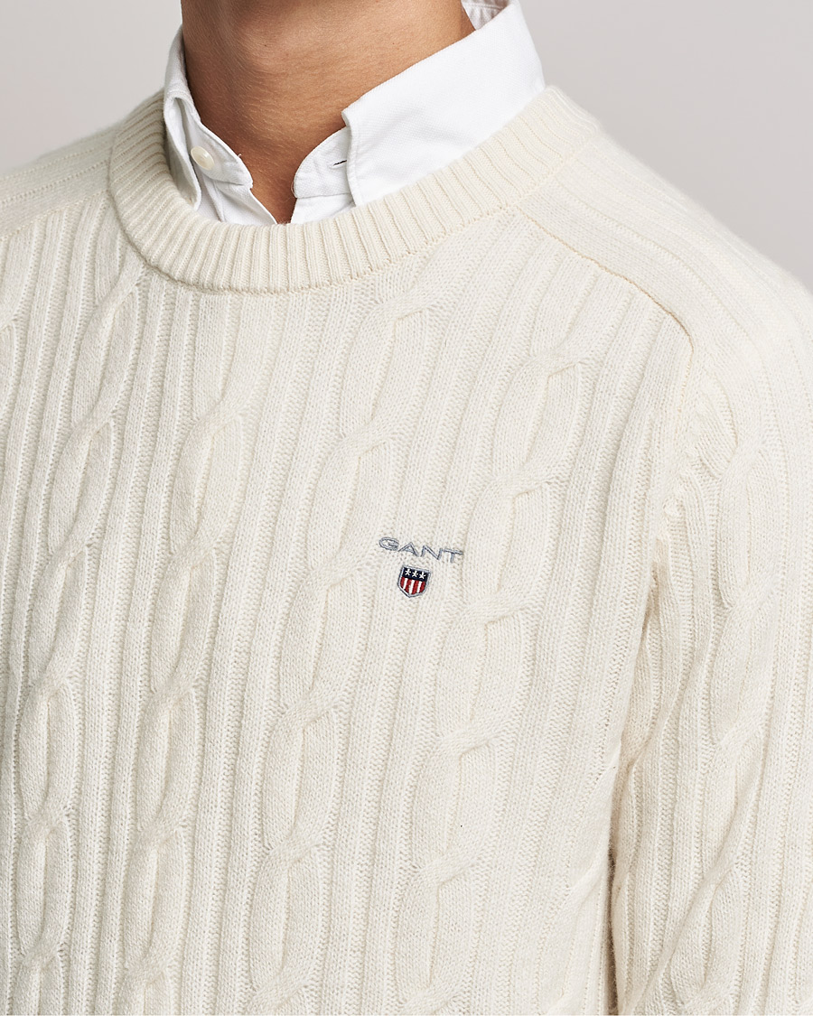 Heren | Truien | GANT | Lambswool Cable Crew Neck Pullover Cream
