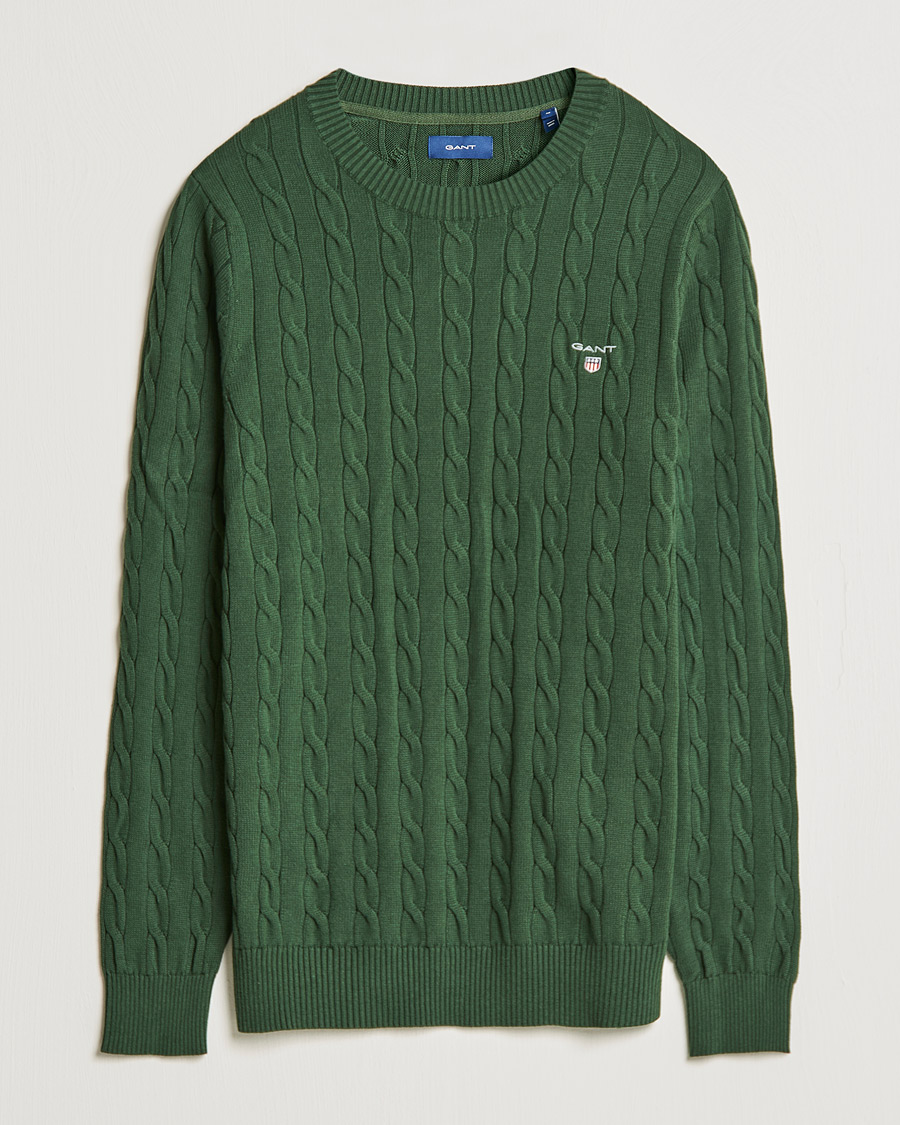 Heren | Truien | GANT | Cotton Cable Crew Neck Pullover Storm Green