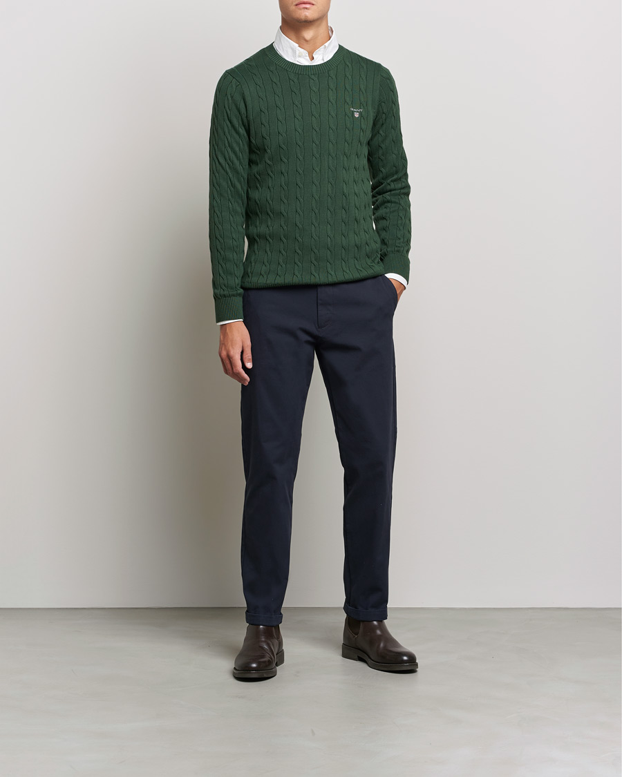 Heren | Truien | GANT | Cotton Cable Crew Neck Pullover Storm Green