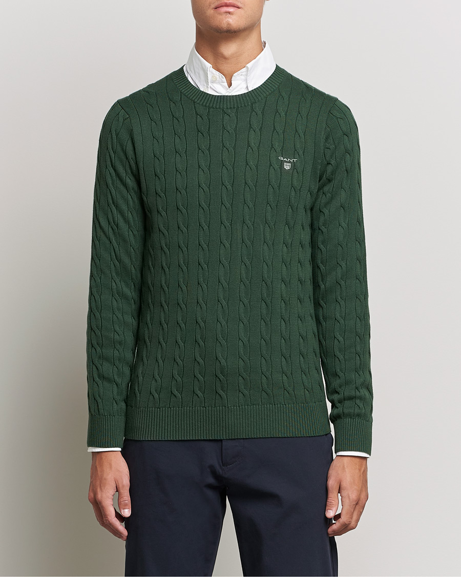 Heren | Truien | GANT | Cotton Cable Crew Neck Pullover Storm Green