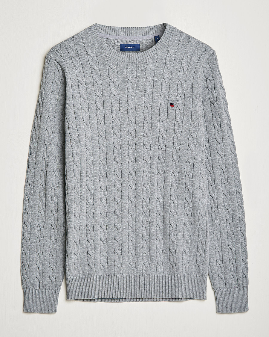 Heren | Truien | GANT | Cotton Cable Crew Neck Pullover Grey Melange