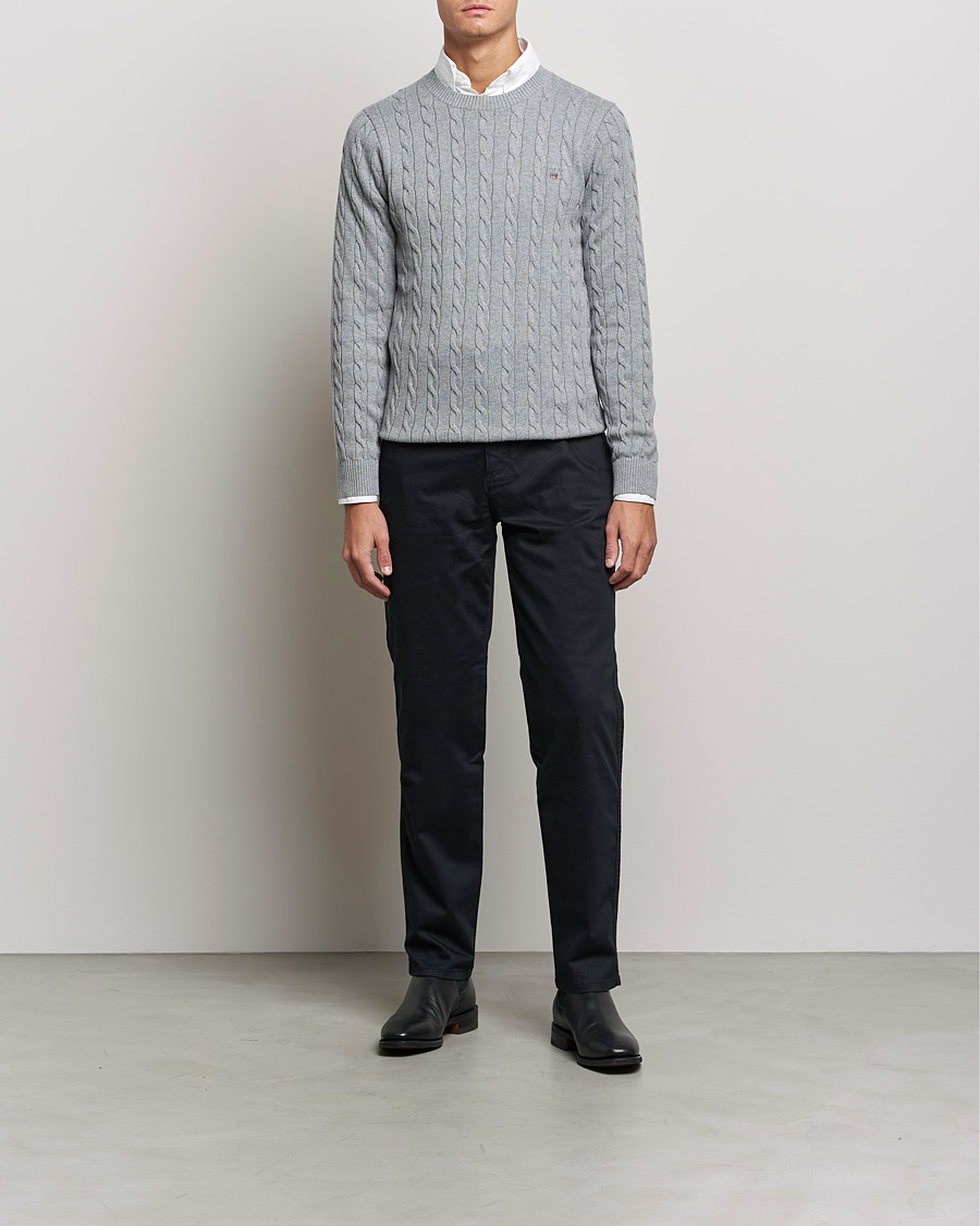 Heren | Truien | GANT | Cotton Cable Crew Neck Pullover Grey Melange