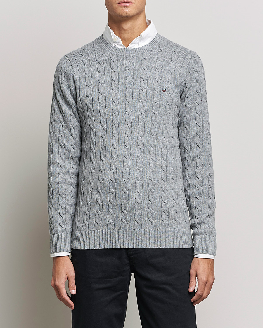 Heren | Truien | GANT | Cotton Cable Crew Neck Pullover Grey Melange