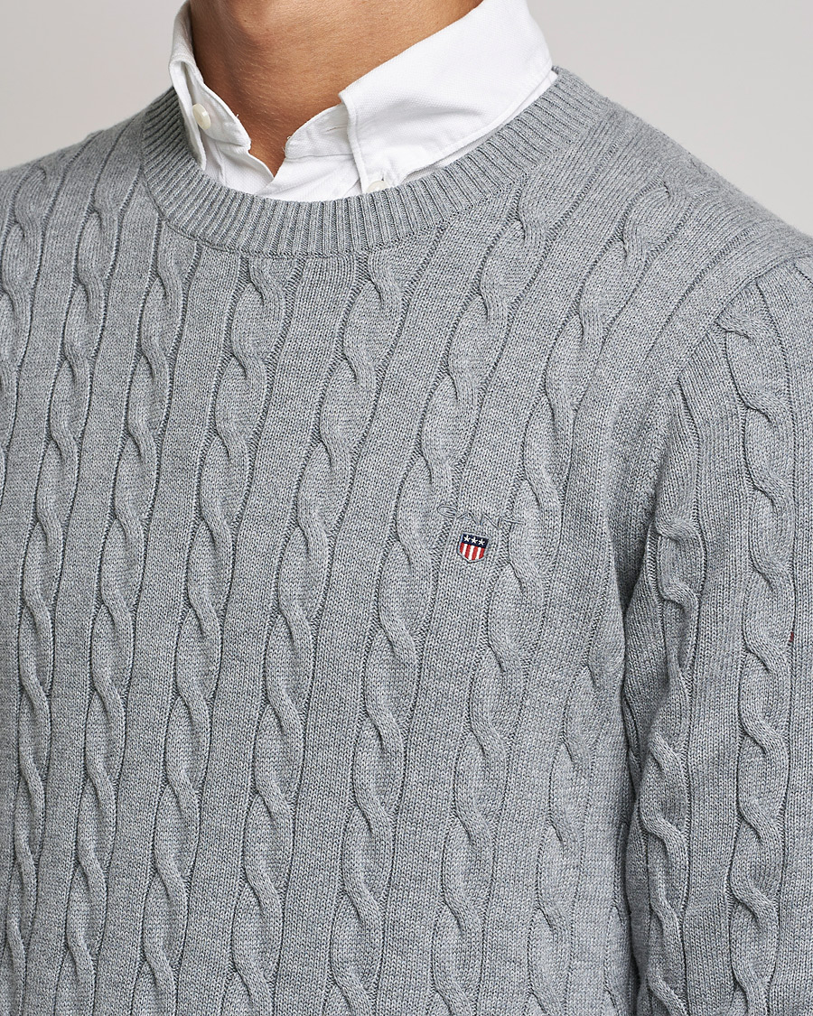 Heren | Truien | GANT | Cotton Cable Crew Neck Pullover Grey Melange