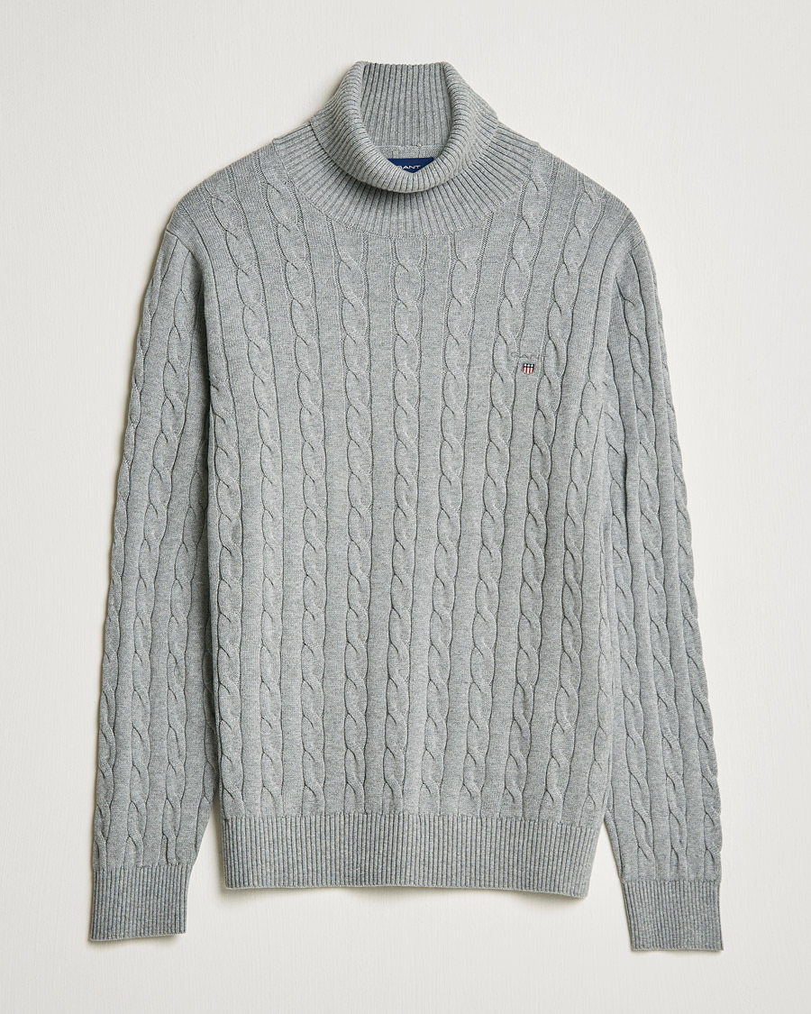 Heren | Truien | GANT | Cotton Cable Turtleneck Grey Melange
