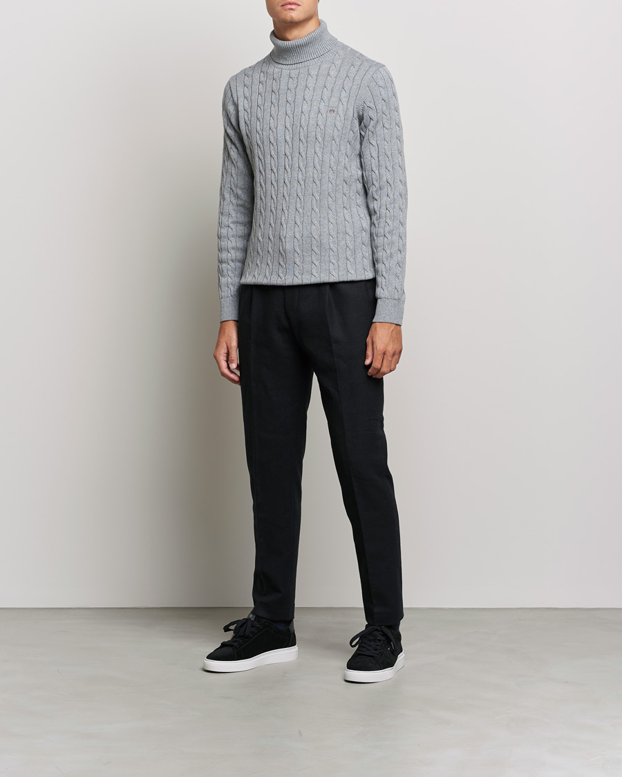 Heren | Truien | GANT | Cotton Cable Turtleneck Grey Melange