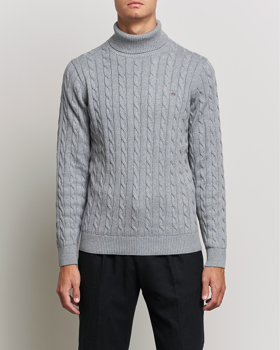 Heren | Truien | GANT | Cotton Cable Turtleneck Grey Melange