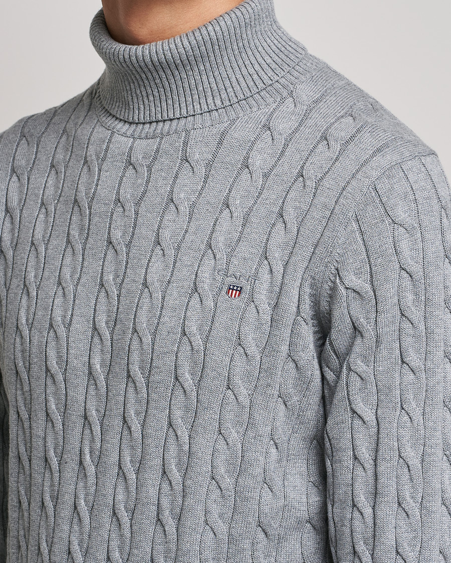 Heren | Truien | GANT | Cotton Cable Turtleneck Grey Melange