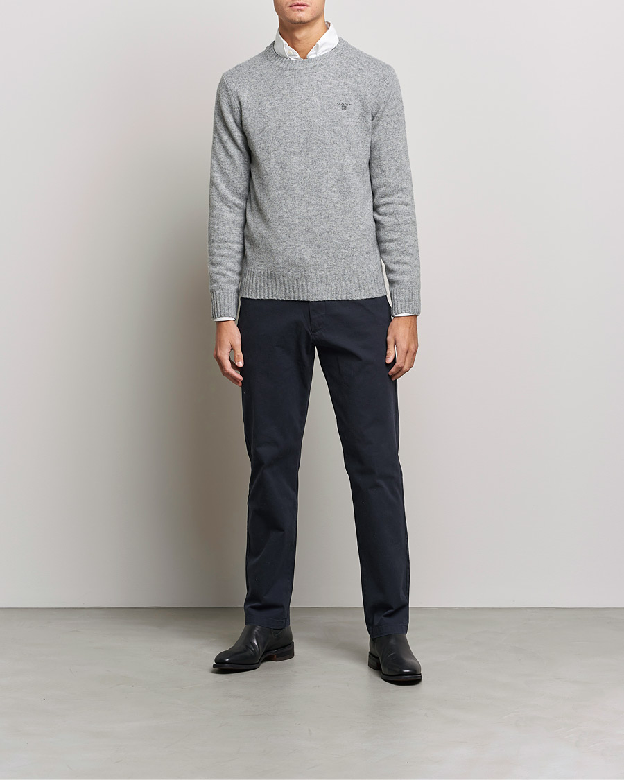 Heren | Truien | GANT | Brushed Wool Crew Neck Sweater Grey Melange