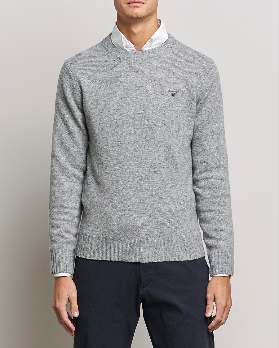 Heren | Truien | GANT | Brushed Wool Crew Neck Sweater Grey Melange