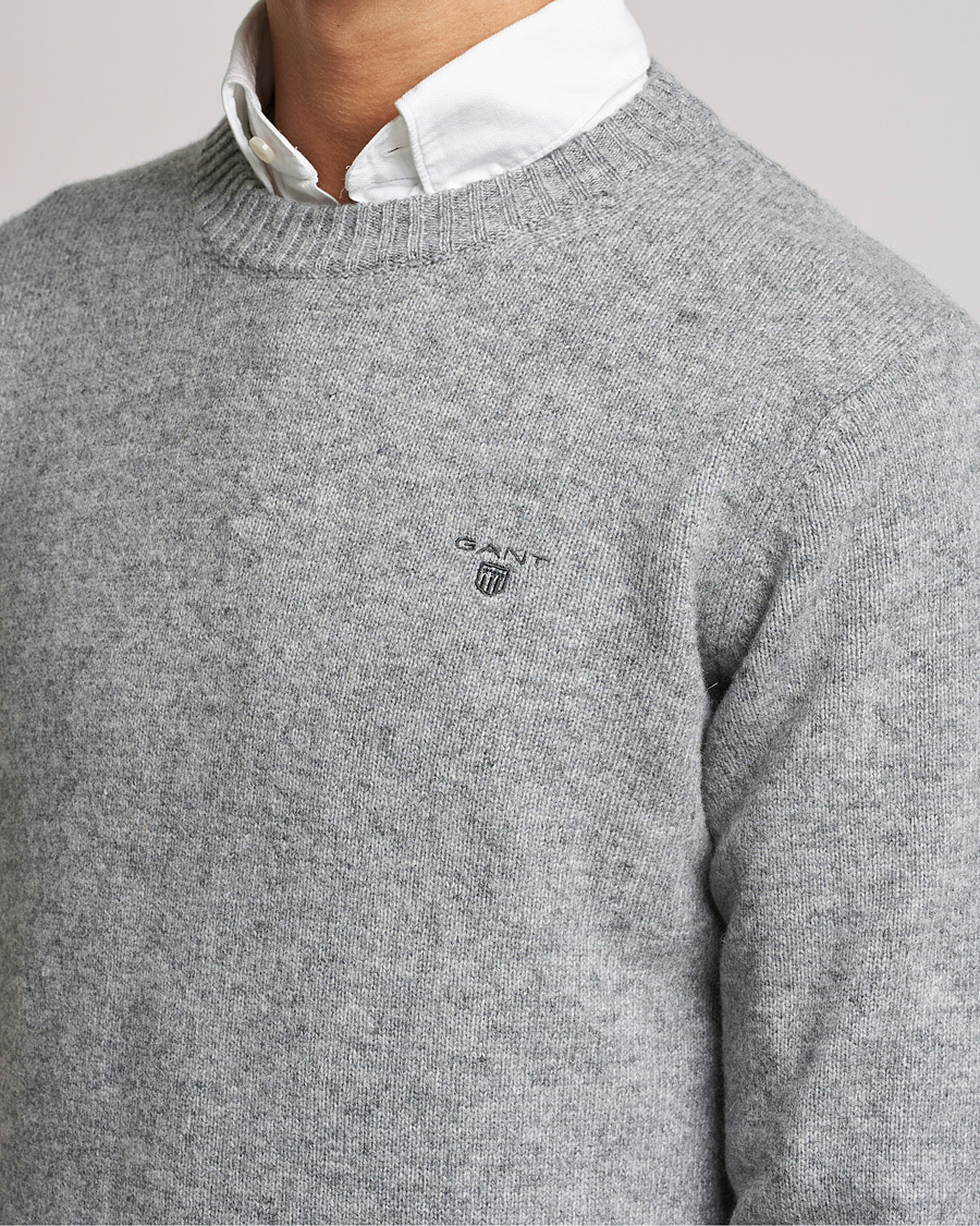 Heren | Truien | GANT | Brushed Wool Crew Neck Sweater Grey Melange