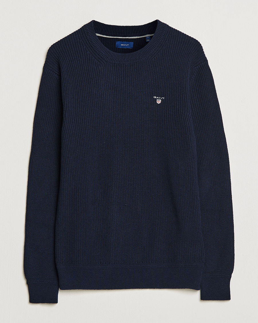 Heren | Truien | GANT | Cotton/Wool Ribbed Sweater Evening Blue