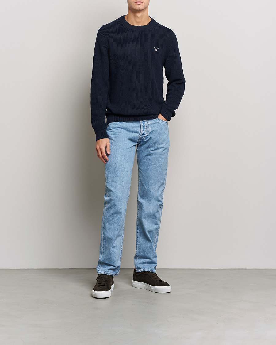 Heren | Truien | GANT | Cotton/Wool Ribbed Sweater Evening Blue