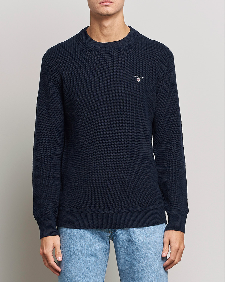 Heren | Truien | GANT | Cotton/Wool Ribbed Sweater Evening Blue