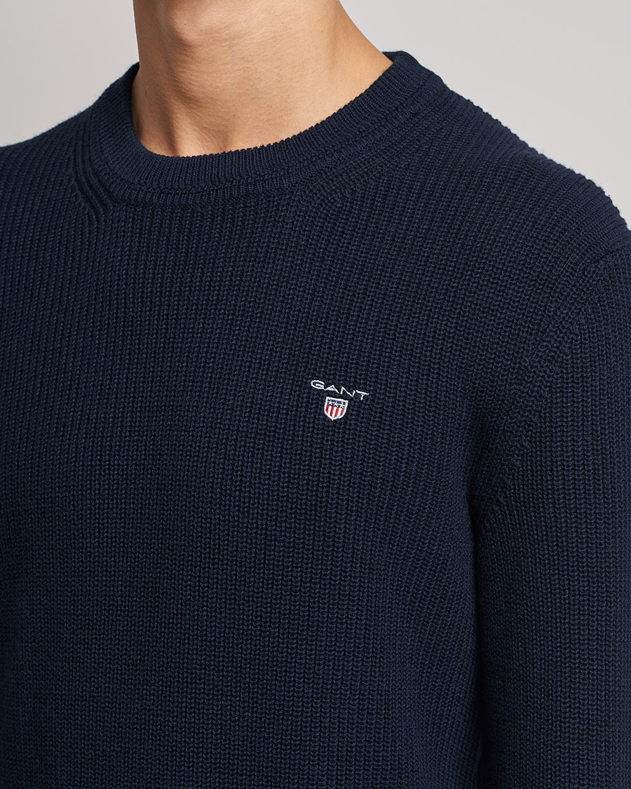 Heren | Truien | GANT | Cotton/Wool Ribbed Sweater Evening Blue