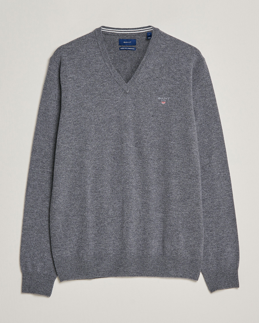 Heren | Truien | GANT | Lambswool V-Neck Pullover Dark Grey Melange