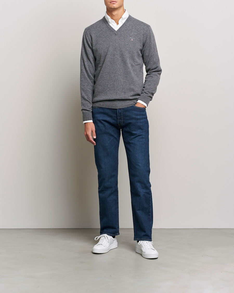 Heren | Truien | GANT | Lambswool V-Neck Pullover Dark Grey Melange
