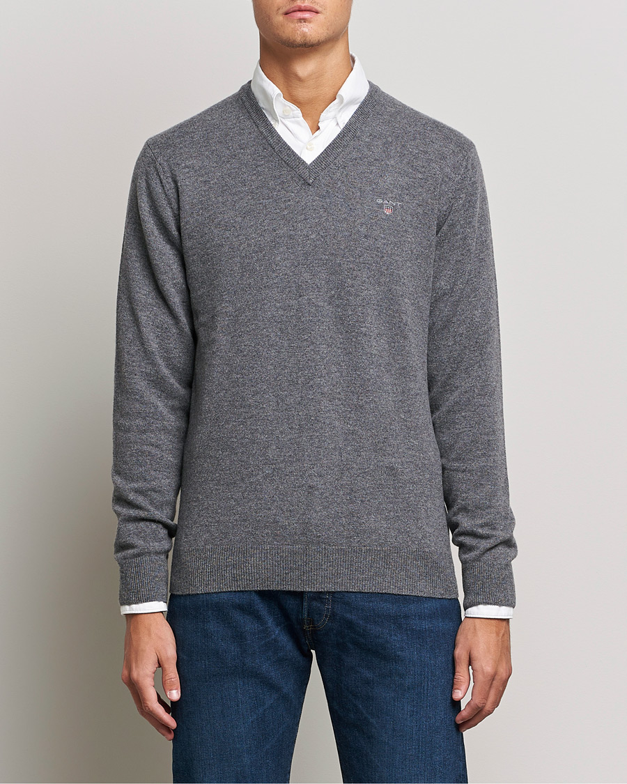 Heren | Truien | GANT | Lambswool V-Neck Pullover Dark Grey Melange