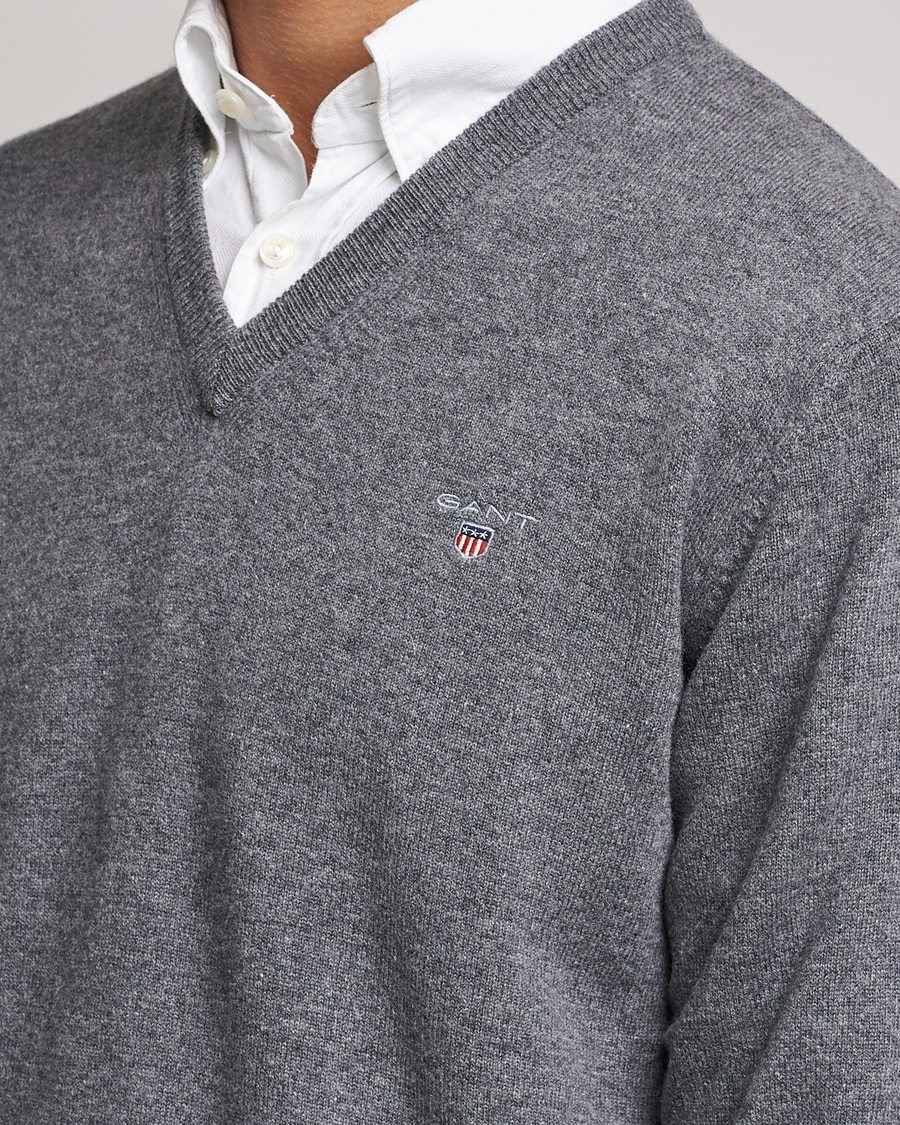 Heren | Truien | GANT | Lambswool V-Neck Pullover Dark Grey Melange