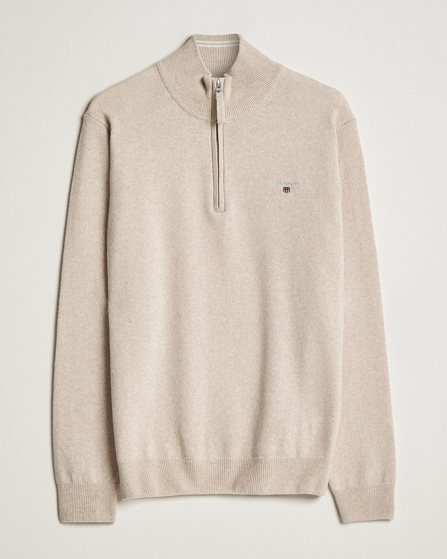 Heren | Truien | GANT | Lambswool Half Zip Dark Sand Melange