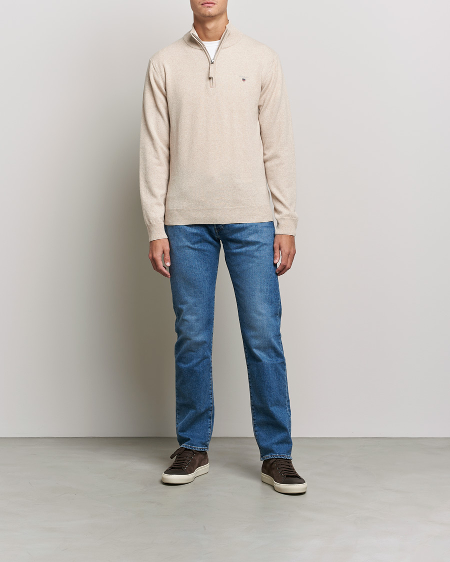 Heren | Truien | GANT | Lambswool Half Zip Dark Sand Melange