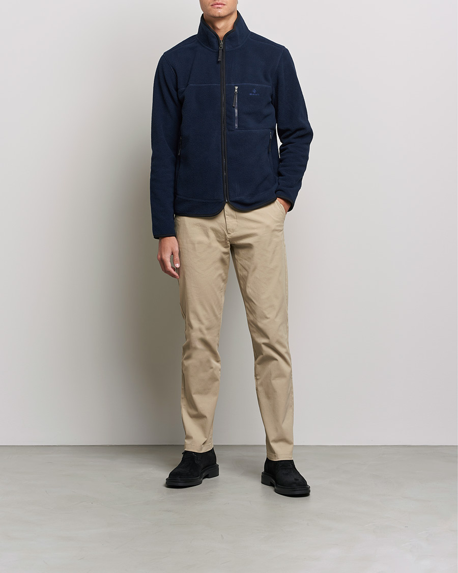 Heren | Truien | GANT | Sherpa Fleece Full Zip Evening Blue