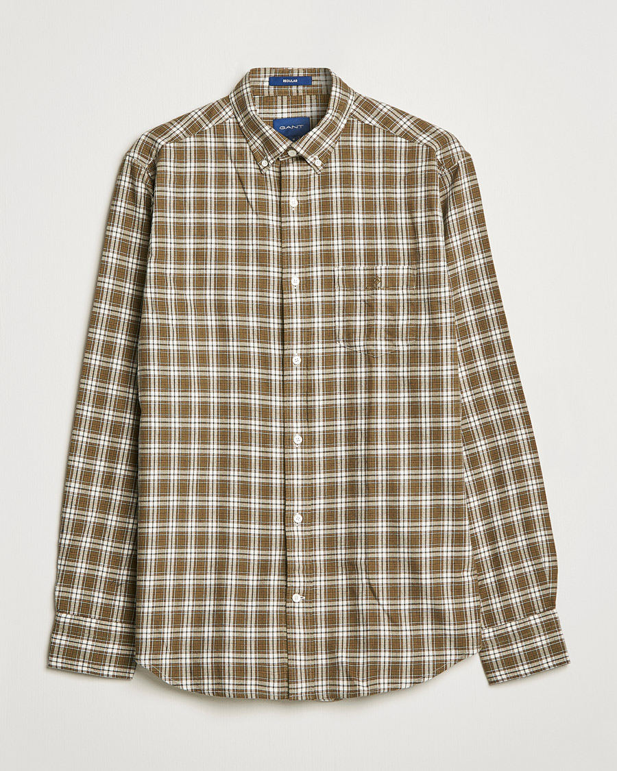 Heren | Overhemden | GANT | Regular Fit Flannel Checked Shirt Army Green