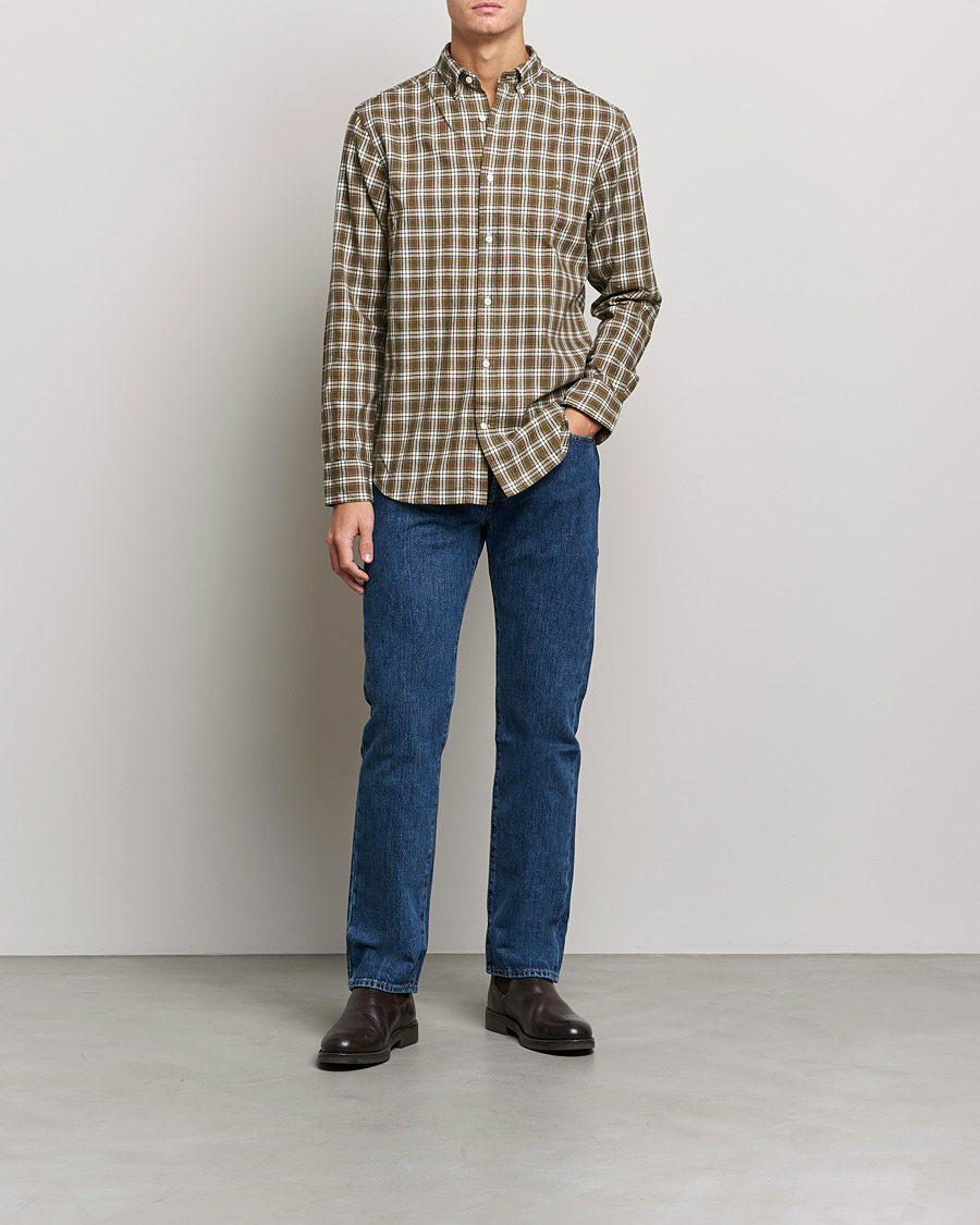 Heren | Overhemden | GANT | Regular Fit Flannel Checked Shirt Army Green