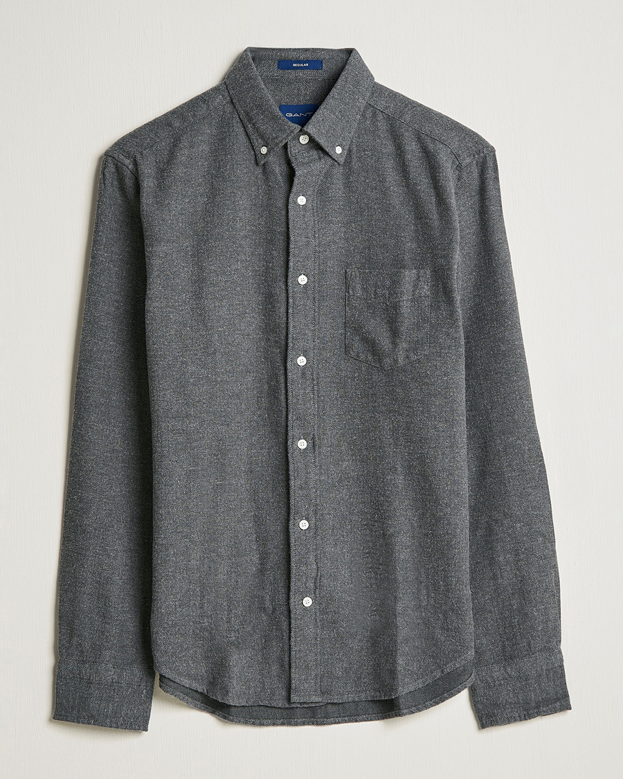 Heren | Overhemden | GANT | Regular Fit Flannel Herringbone Shirt Charcoal Melange