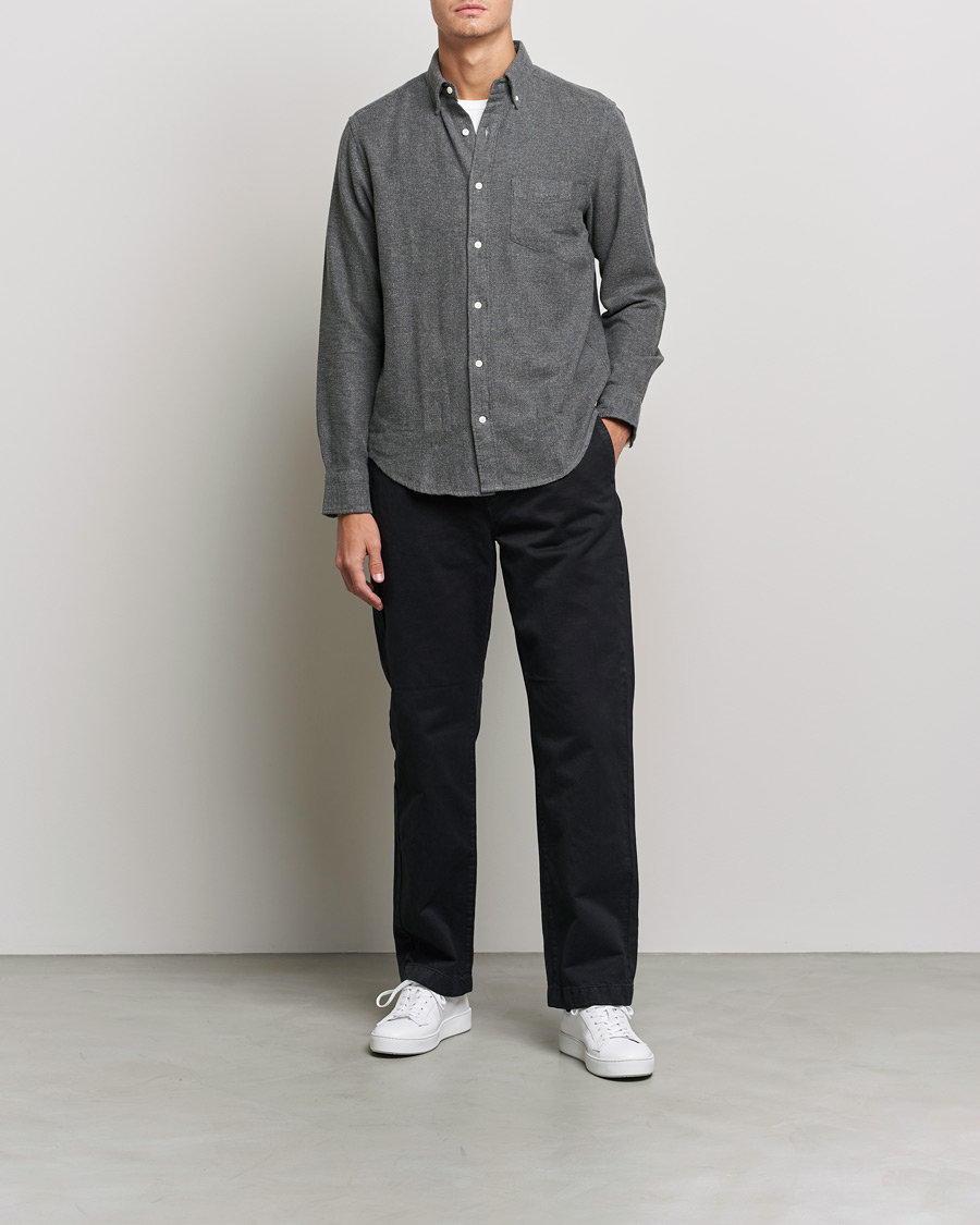 Heren | Overhemden | GANT | Regular Fit Flannel Herringbone Shirt Charcoal Melange