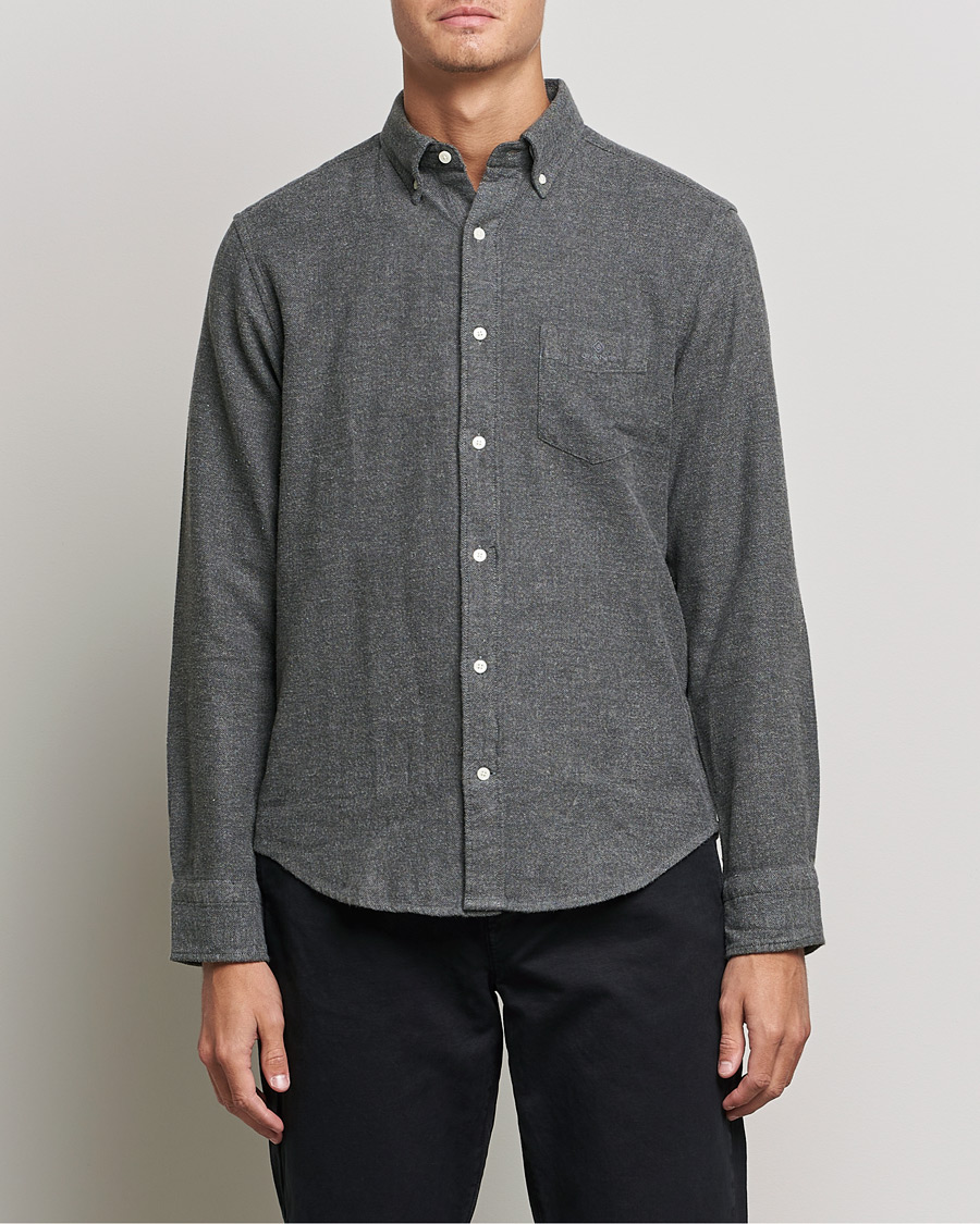 Heren | Overhemden | GANT | Regular Fit Flannel Herringbone Shirt Charcoal Melange