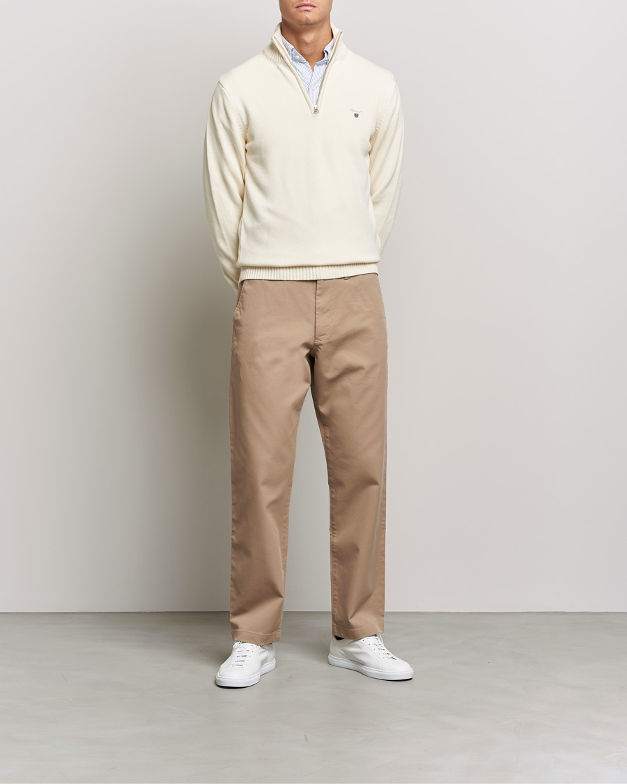 Heren | Truien | GANT | Cotton Half Zip Cream