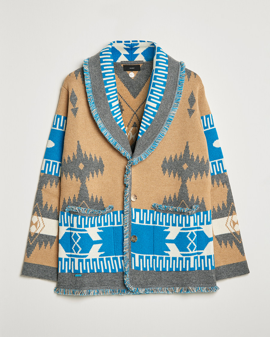 Heren | Truien | Alanui | Icon Cashmere Jacquard Cardigan Camel/Blue