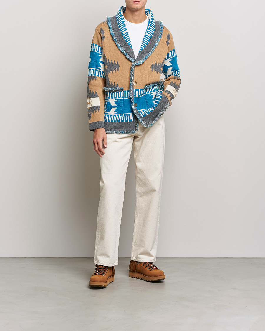 Heren | Truien | Alanui | Icon Cashmere Jacquard Cardigan Camel/Blue